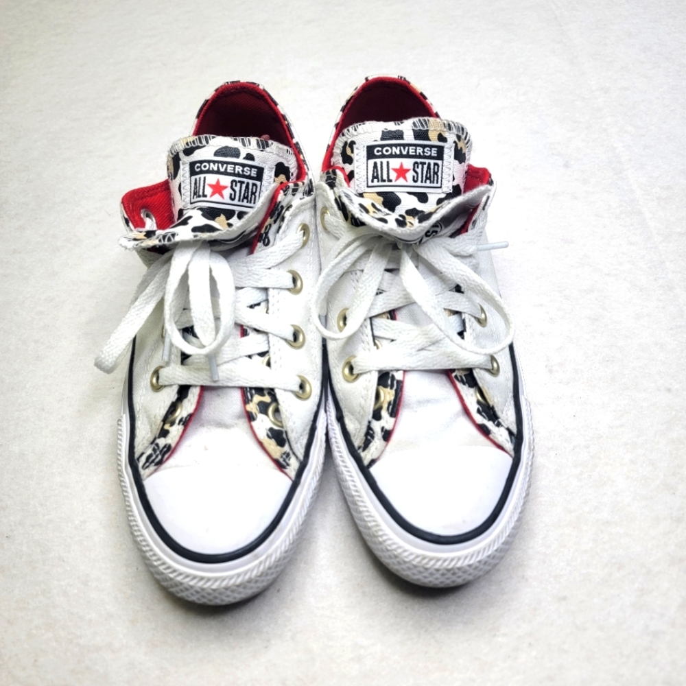Converse Wm Chuck Taylor All Star Ox Sneakers  Dbl Tongue White/red/leopard sz 6